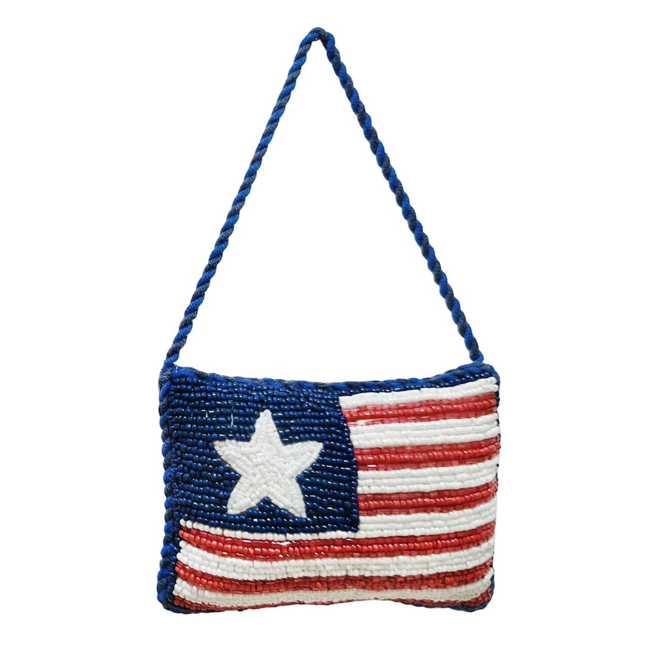 Handmade USA Beaded Flag Door Hanger – Red White & Blue Patriotic Decor (6x4)